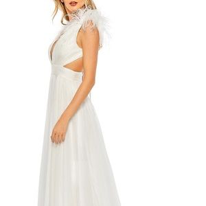 MAC DUGGAL Plunge Neck A-Line Gown in White